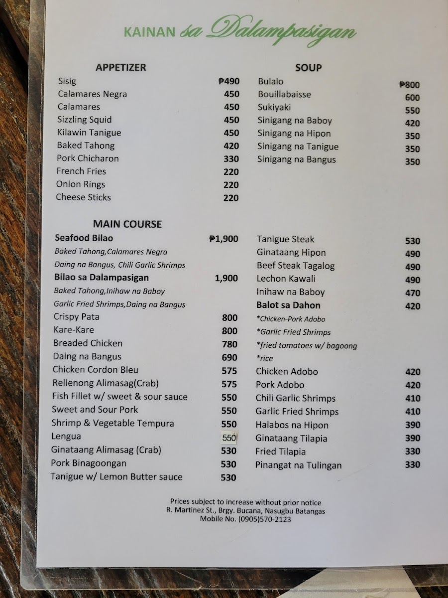 Kainan sa Dalampasigan Menu - Image 1